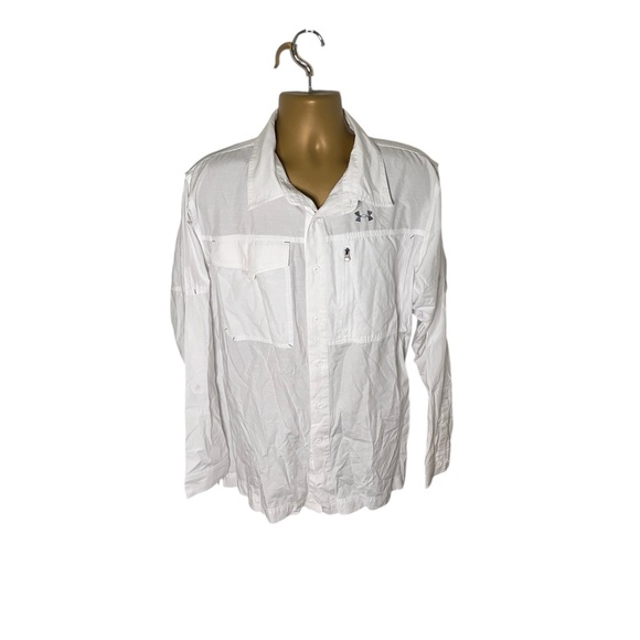 Under Armour AllSeasonGear Long Sleeve Fishing Shirt XL Utility Pockets White - Picture 1 of 6
